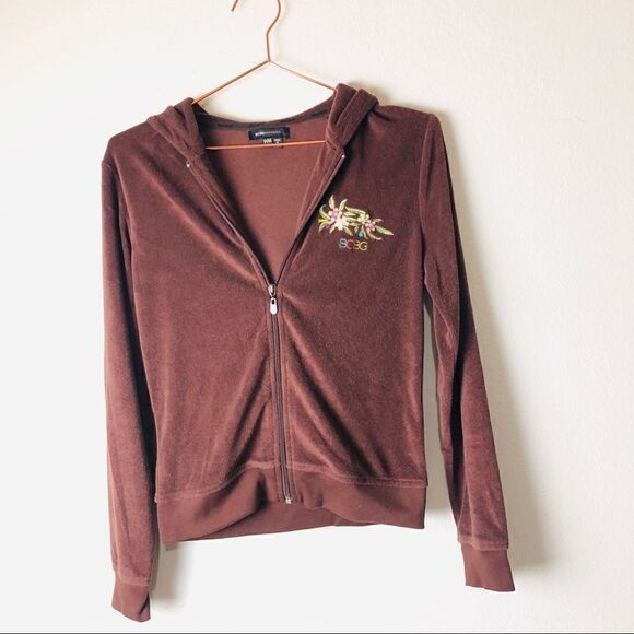 EUC Vintage BCBG Brown Terry Sequined Hoodie M/P - Picture 2 of 8